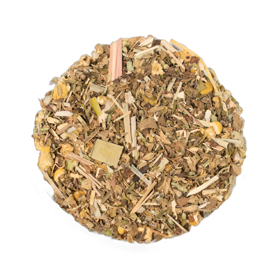 A pile of loose leaf tea to aid sleep. A top-down view.